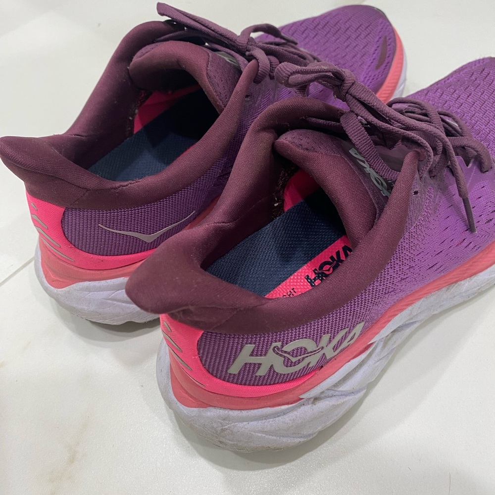 Hoka Purple and Pink Clifton 8